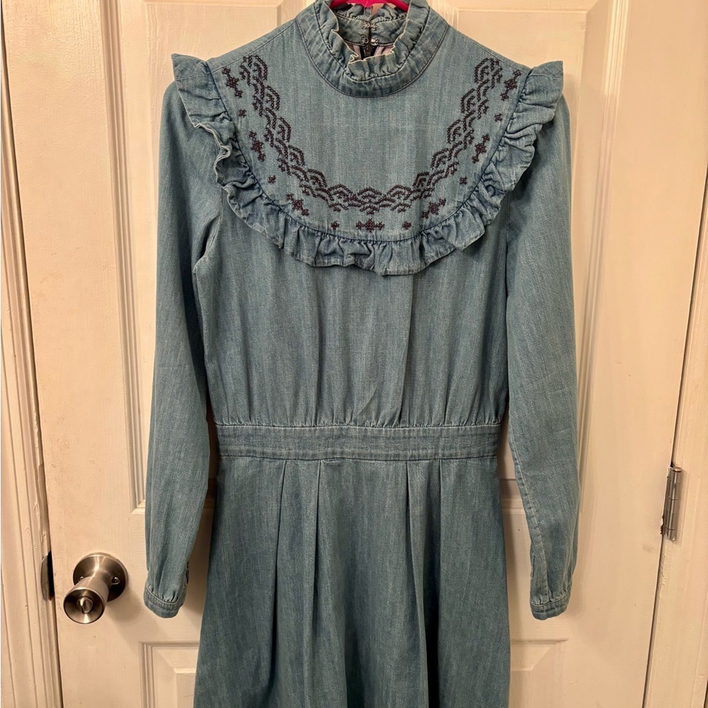 & Other Stories Long Sleeve Denim Dress with Embroidered Detail